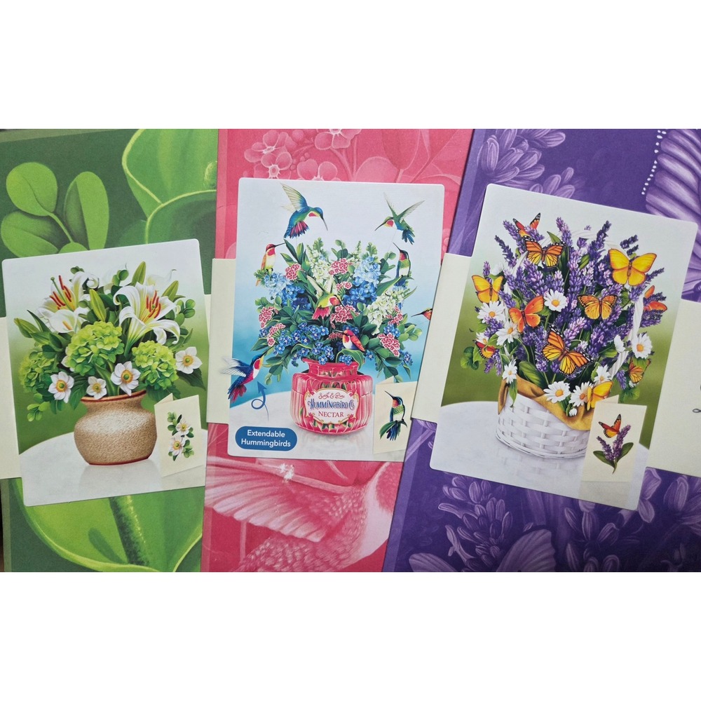 Freshcut Paper 3D Pop Up Greeting Cards Lot of 3 Designs Hummingbird 10x11.5
